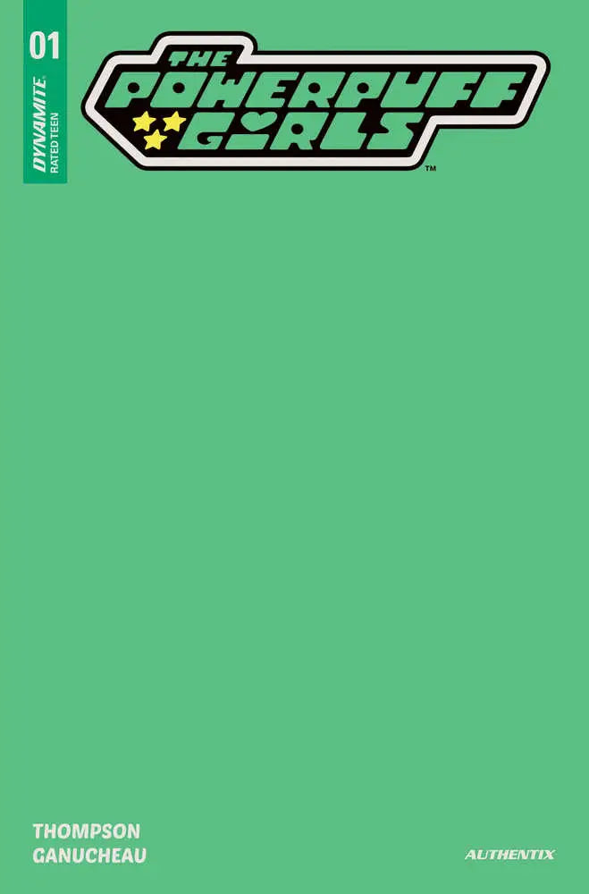 Green comic book cover featuring Powerpuff Girls logo for trading cards collection