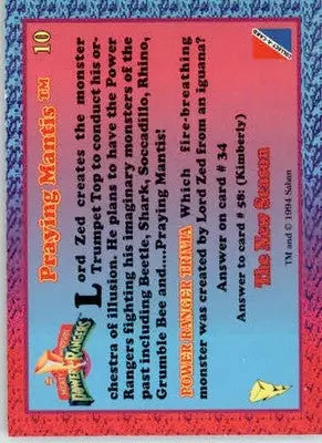 Praying Mantis - 1995 Collect-A-Card Power Rangers The New Season Hobby - #10 - Non-Sports Card Single
