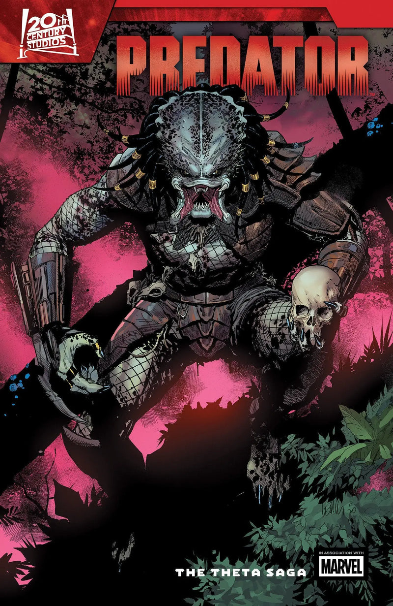 Comic book cover of Predator alien holding a human skull from Theta Saga graphic