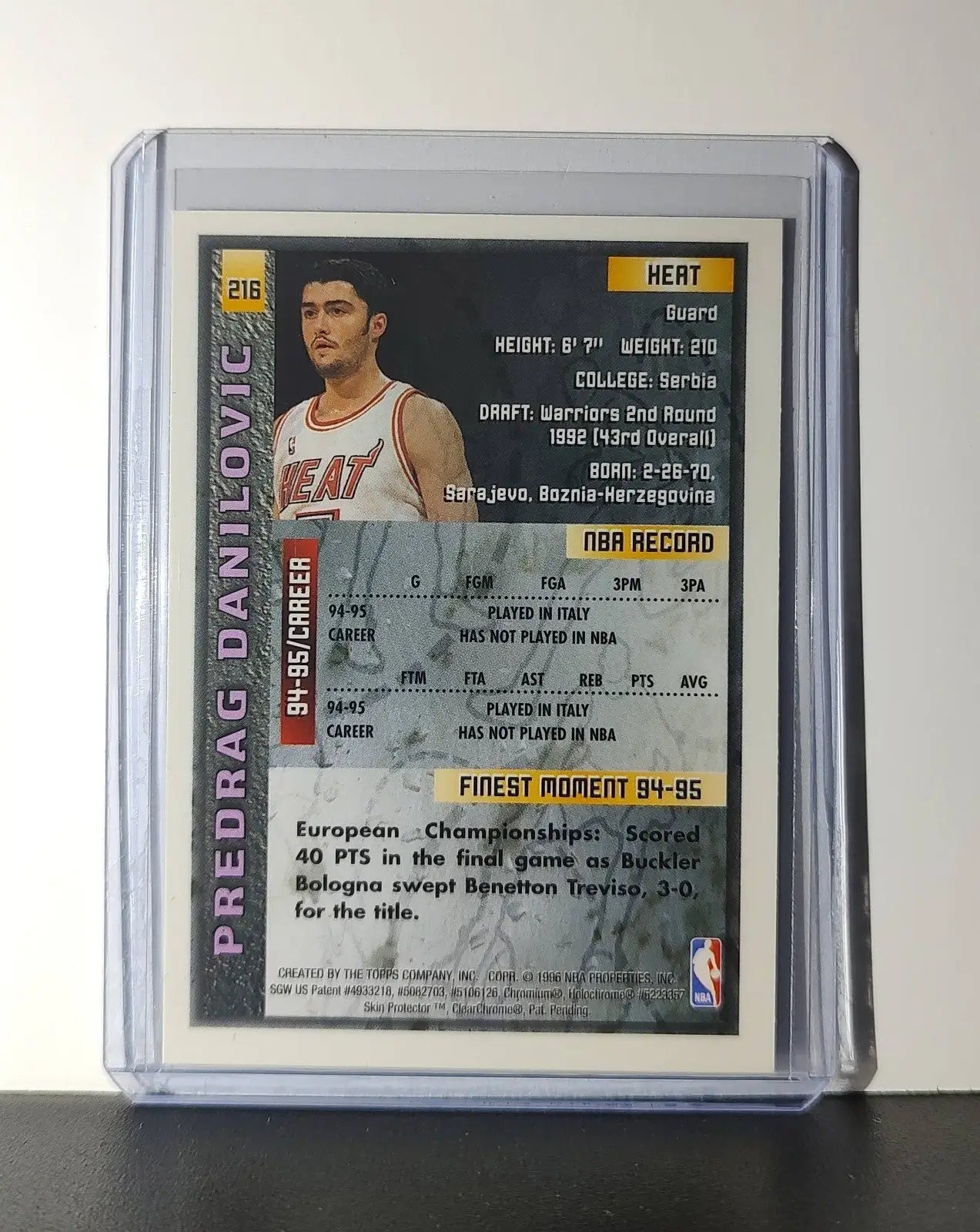 Predrag Danilovic 1995-96 Topps Finest NBA #216 Error Card