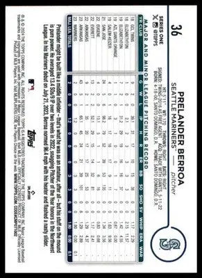 Prelander Berroa Rookie 2024 Topps #36 Seattle Mariners - Baseball Card Single