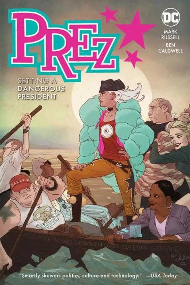 Comic book cover of Prez featuring Beth Ross in an action pose with turquoise jacket