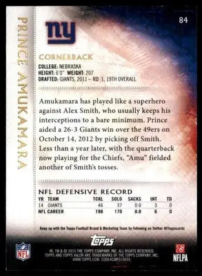 Prince Amukamara 2015 Topps Valor Courage #/299 #84 New York Giants