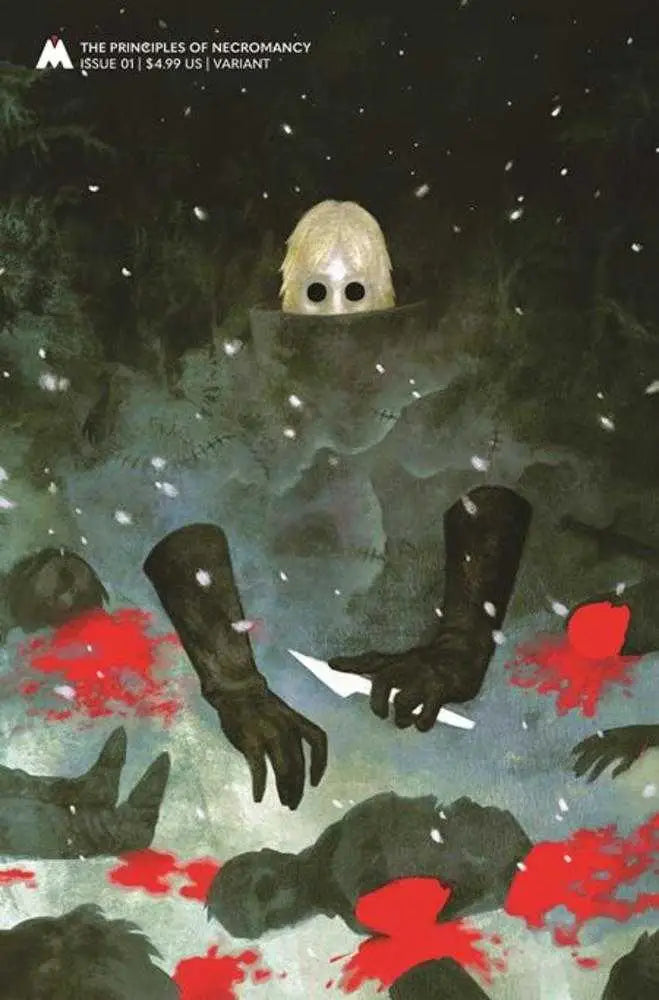 Ghostly figure with dark eyes on Jana Heidersdorf trading card cover, featuring black hands