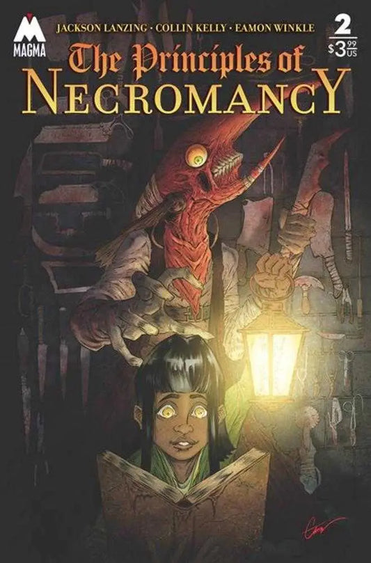 Comic book cover of The Principles of Necromancy by Eamon Winkle with ominous creature
