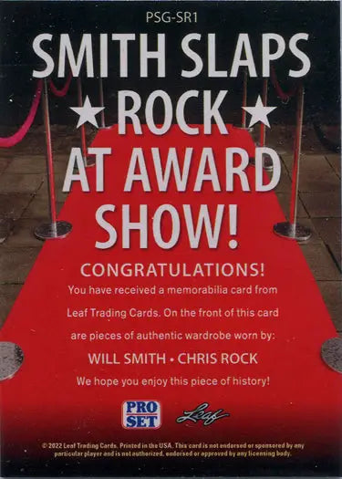 Trading card featuring Will Smith and Chris Rock on a dual memorabilia card