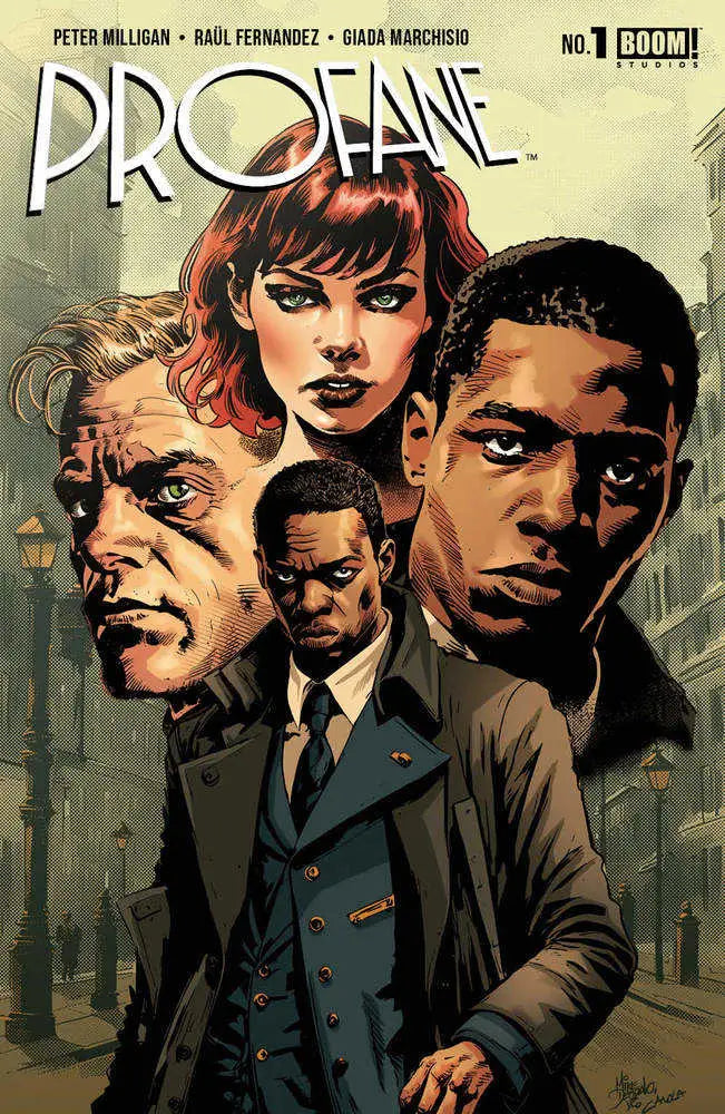 Comic book cover of Profane #1 featuring three characters in a dynamic portrait