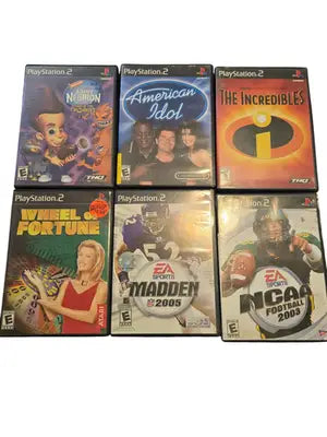 PS2 Games Lot 6 Madden 2005 NCAA 2003 Incredibles American Idol Jimmy Neutron - Video Game Lot