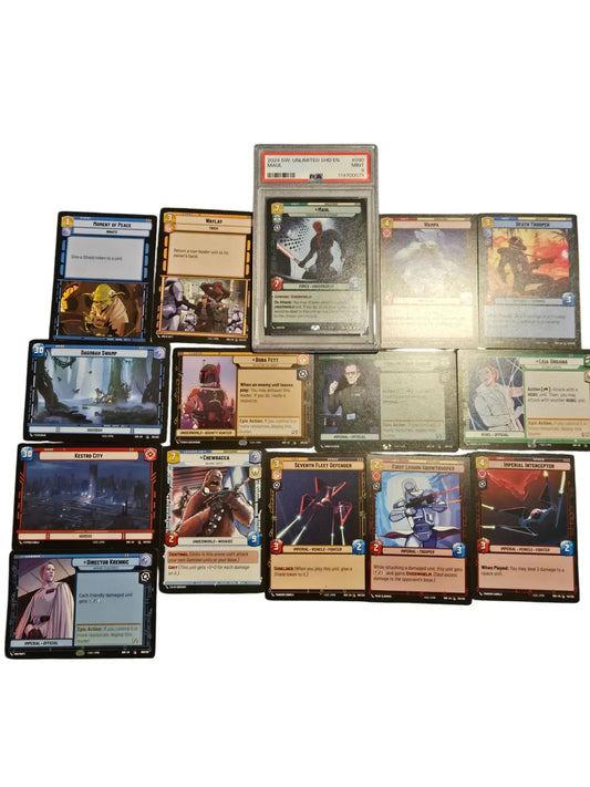 PSA 9 2024 Star Wars Unlimited Maul #090 Mint Graded + 14 Assorted Card Lot - Trading Cards