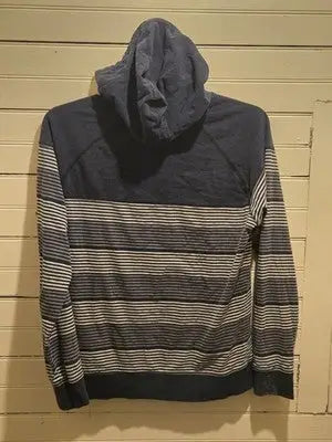 Puma Pullover Hoodie Mens M Navy White Striped Kangaroo Pocket Logo Sweatshirt - Apparel
