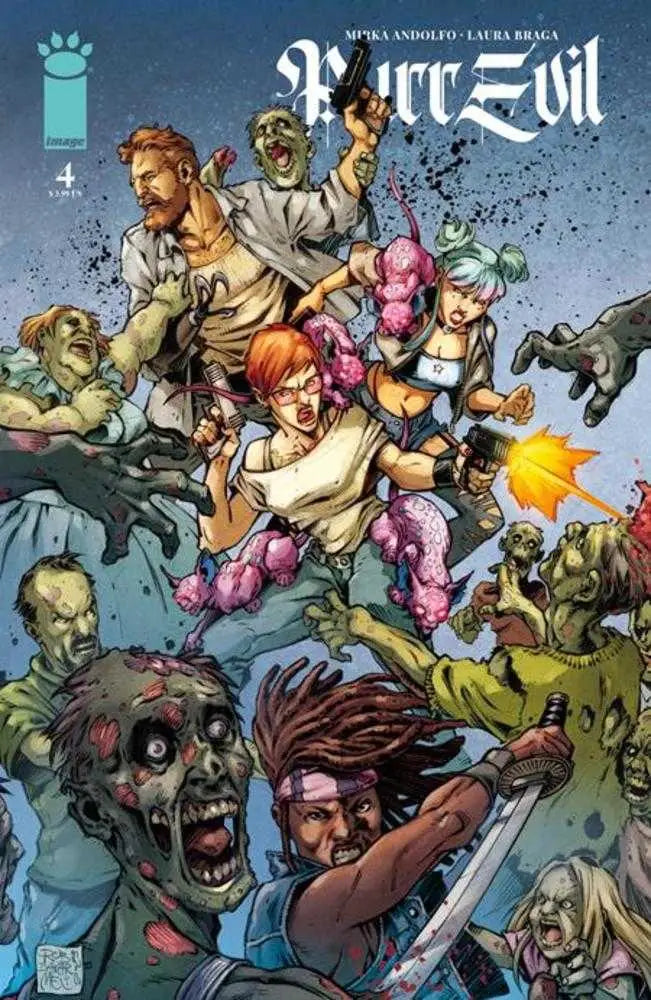 Purr Evil #4 cover features characters battling zombies in an action-packed scene