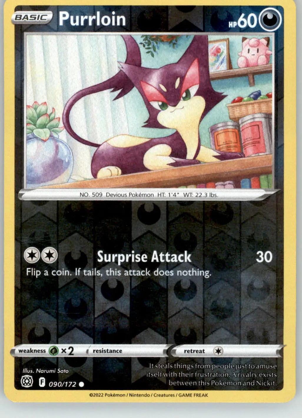 Purrloin - Brilliant Stars - 090/172 - Reverse Holo LP Pokemon - Pokémon Card Single
