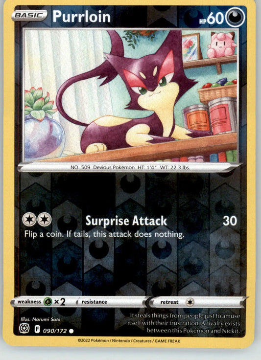 Purrloin - Brilliant Stars - 090/172 - Reverse Holo LP Pokemon - Pokémon Card Single