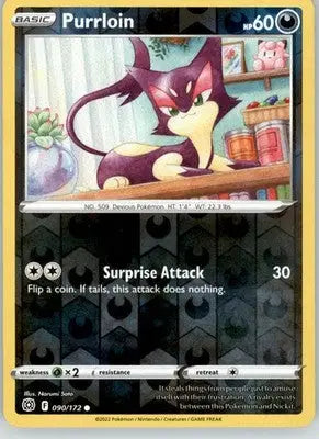 Purrloin - Brilliant Stars - 090/172 - Reverse Holo LP Pokemon - Pokémon Card Single