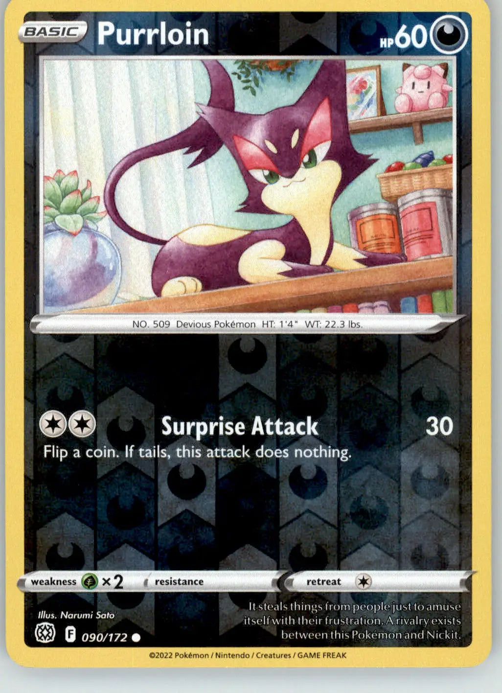 Purrloin - Brilliant Stars - 090/172 - Reverse Holo LP Pokemon - Pokémon Card Single