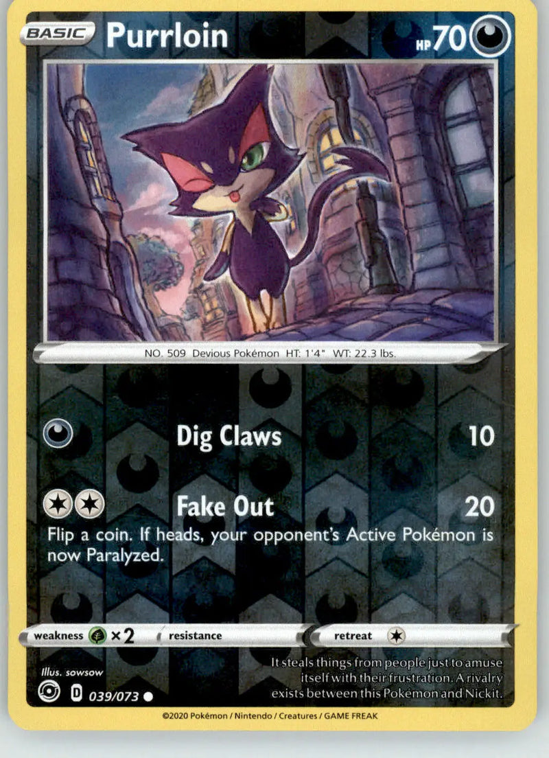 Purrloin - Champion’s Path - 039/073 - Reverse Holo LP Pokemon - Pokémon Card Single