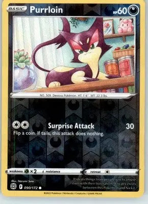 Purrloin - SWSH09: Brilliant Stars - 090/172 - Reverse Holo LP - Pokémon Card Single