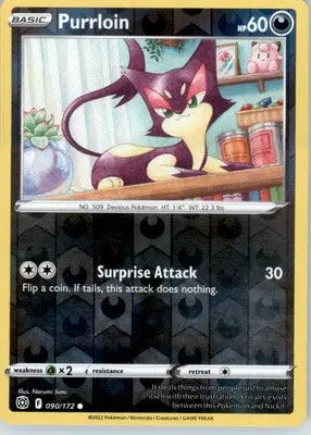 Purrloin - SWSH09: Brilliant Stars - Reverse Holo LP - #090/172 - Pokémon Card Single