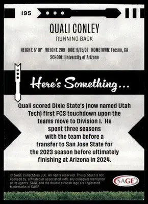 Quali Conley 2025 SAGE HIT Purple #195 Arizona Wildcats - Basketball Card Single