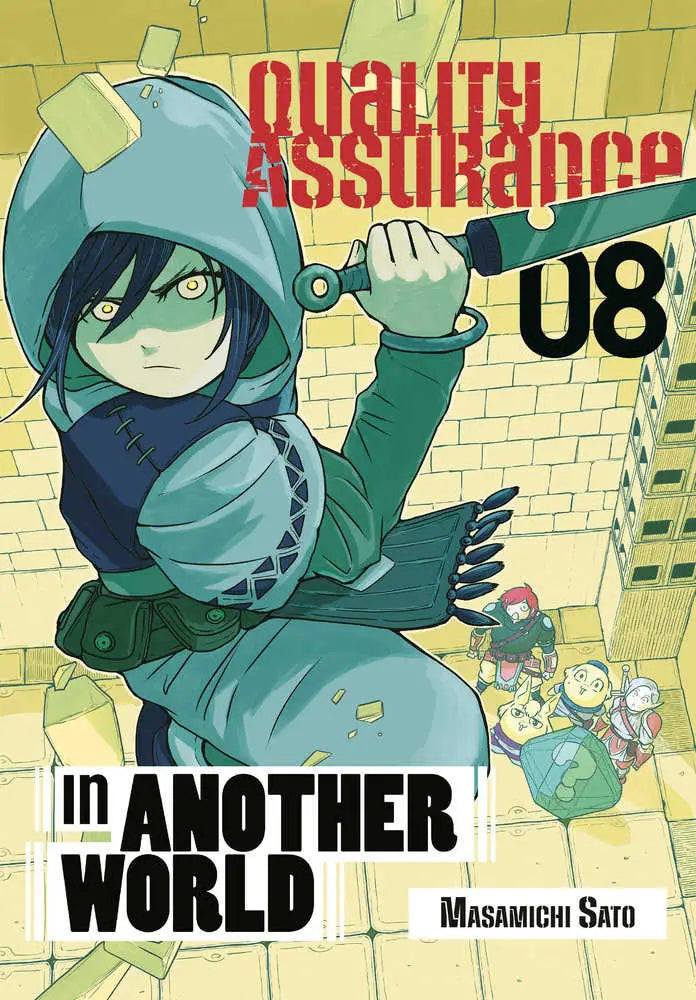 Manga cover for Quality Assurance In Another World 8 with hooded character and sword action