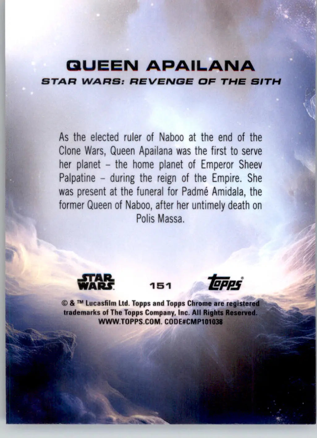 Queen Apailana - 2025 Topps Chrome Star Wars Sapphire - #151 - Non_sport - Star Wars Card Single
