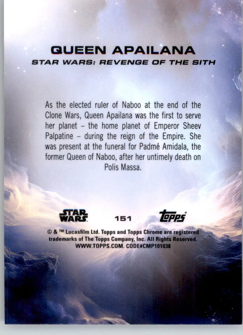 Queen Apailana - 2025 Topps Chrome Star Wars Sapphire - #151 - Non_sport - Star Wars Card Single