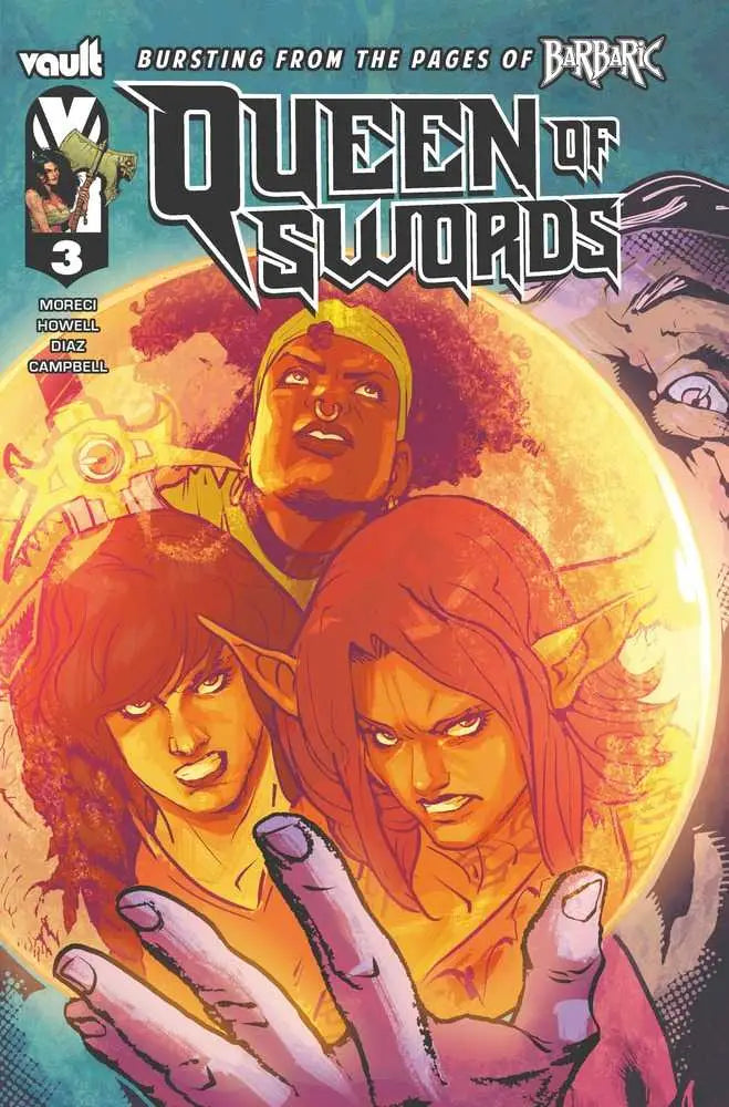 Comic book cover for Queen of Swords #3 with glowing artwork, ideal for trading cards fans