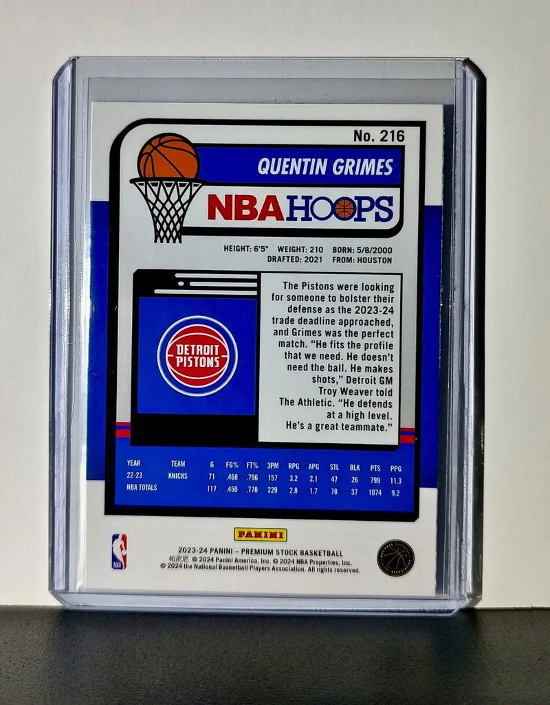 Quentin Grimes 2023-24 Panini Premium Stock NBA Hoops #216 Card Detroit Pistons - Basketball Card Single