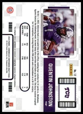 Quentin Johnston 2023 Panini Chronicles Draft Picks Contenders #12 TCU - Football Card Single