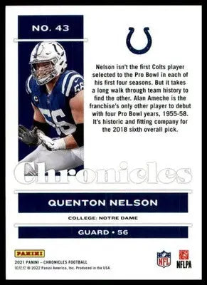 Quenton Nelson 2021 Panini Chronicles #43 Indianapolis Colts - Football Card Single
