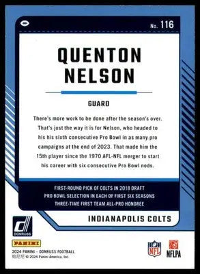 Quenton Nelson 2024 Donruss #116 Indianapolis Colts - Football Card Single