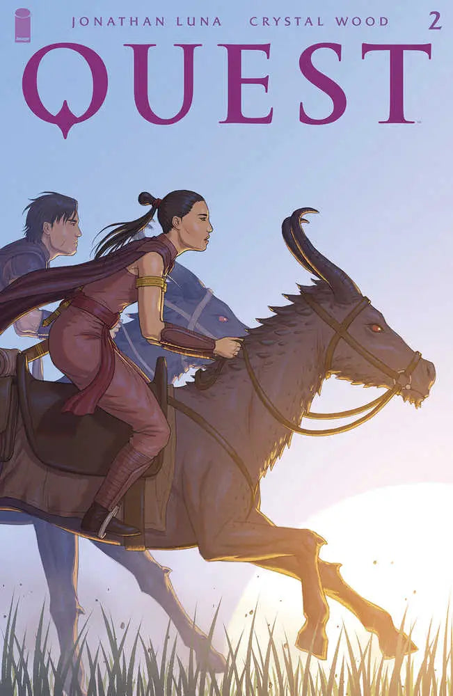 Comic book cover of Quest #2 featuring riders on horseback, ideal for trading cards fans