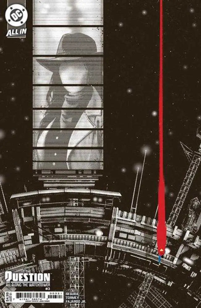 Cover of Question All Along The Watchtower #3 featuring Justice League comic book art