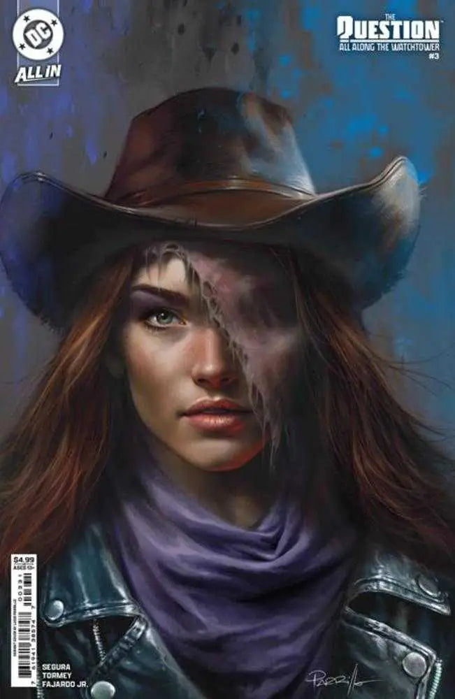 Comic book cover of Question All Along The Watchtower #3 featuring Justice League art