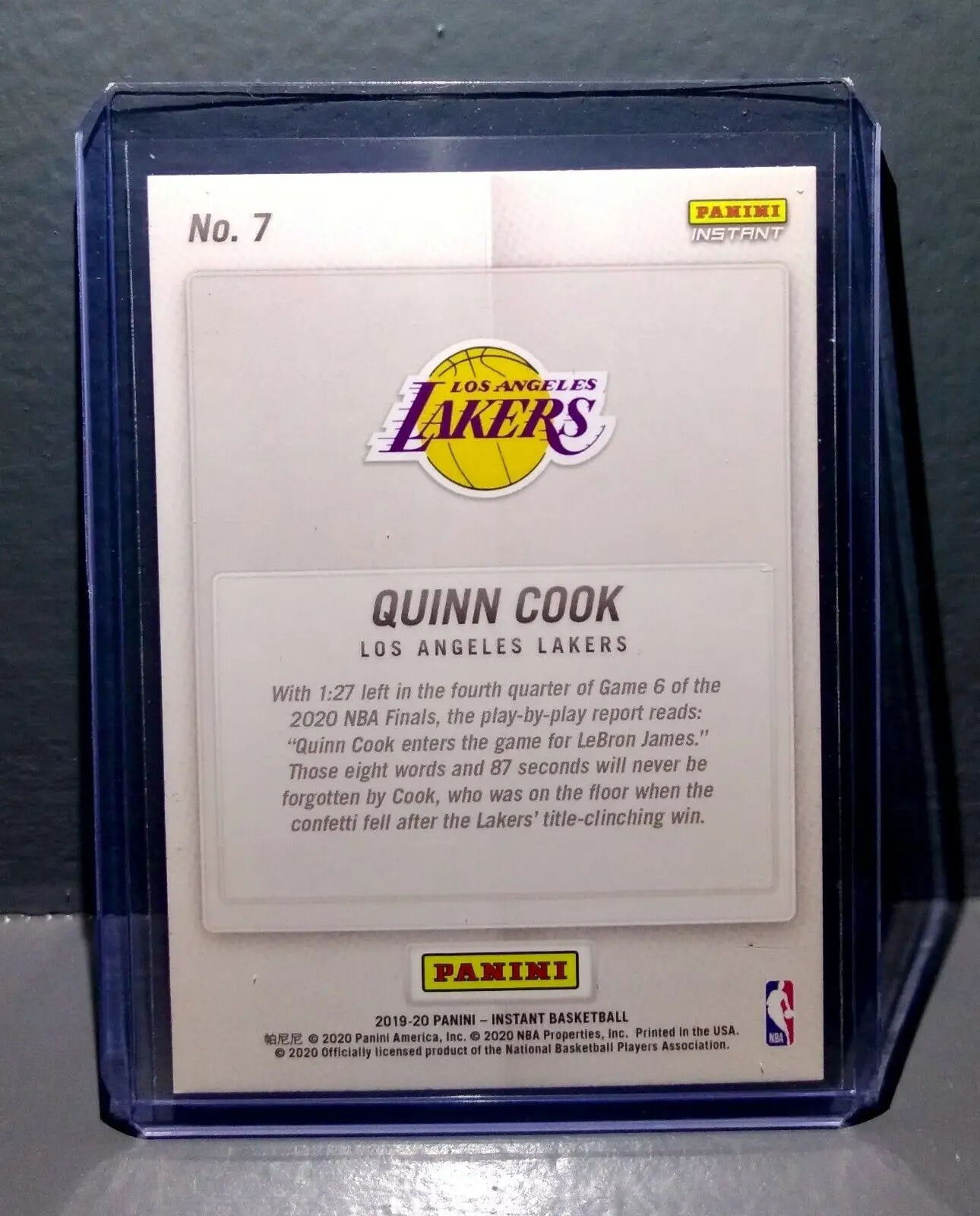 Quinn Cook 2020 Panini LA Lakers NBA Champions #7 Basketball Card