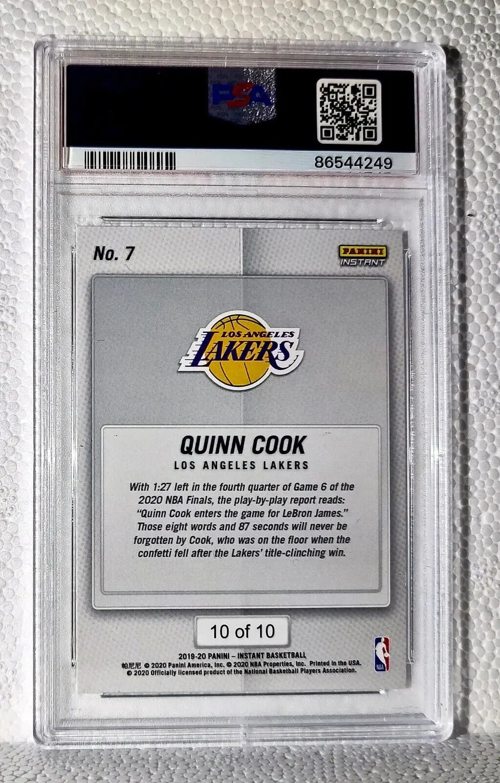 Quinn Cook 2020 Panini LA Lakers NBA Champions #7 Green Card 10/10 PSA 9 Mint - Basketball Card Single
