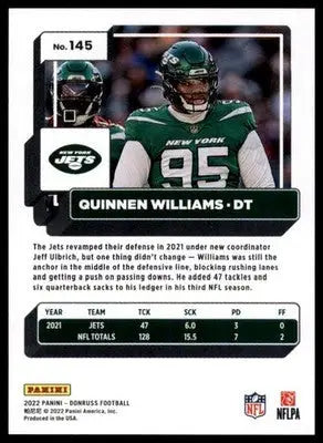 Quinnen Williams 2022 Donruss #145 New York Jets - Football Card Single