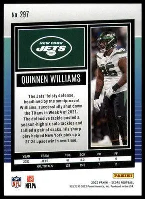 Quinnen Williams 2022 Score #297 New York Jets - Football Card Single