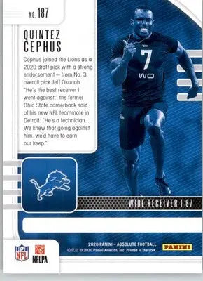 Quintez Cephus - 2020 Panini Absolute - #187 - Retail RC Football - Football Card Single