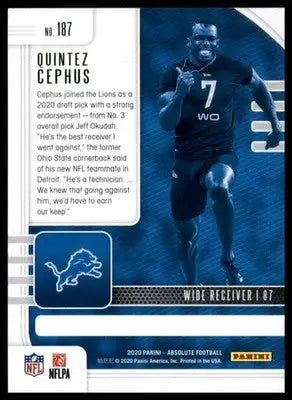 Quintez Cephus Rookie 2020 Panini Absolute Retail #187 Detroit Lions