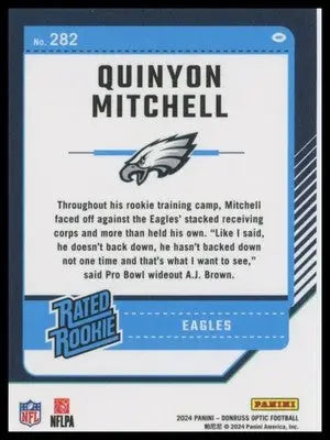 Quinyon Mitchell Rookie 2024 Donruss Optic #282 Philadelphia Eagles
