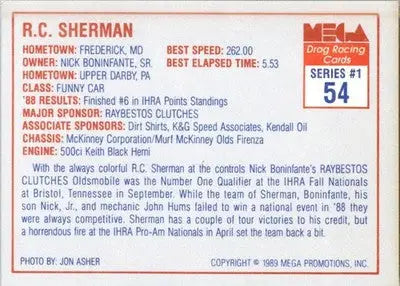 R.C. Sherman - 1989 Mega Drag - #54 - Racing - Racing Card Single