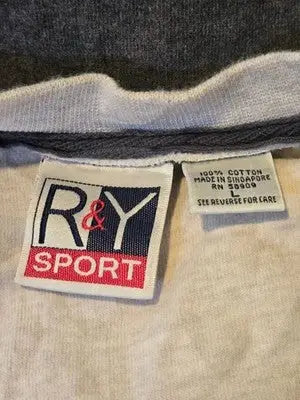 R&Y Sport Sweatshirt Mens L White Gray VNeck Striped Hem Long Sleeve Cotton - Apparel