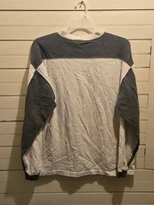 R&Y Sport Sweatshirt Mens L White Gray VNeck Striped Hem Long Sleeve Cotton - Apparel