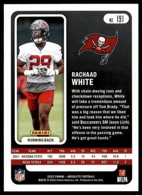 Rachaad White Rookie 2022 Panini Absolute Retail #191 Tampa Bay Buccaneers - Football Card Single