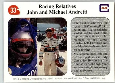 Racing Relatives - The Andrettis - 1991 All World - #33 - Racing - Racing Card Single