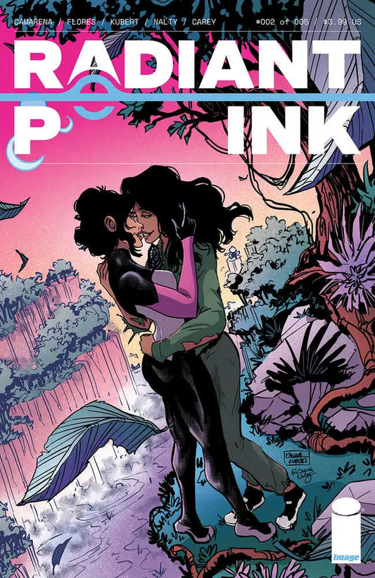 Comic book cover of Radiant Pink #2 features a character with curly dark hair in black attire