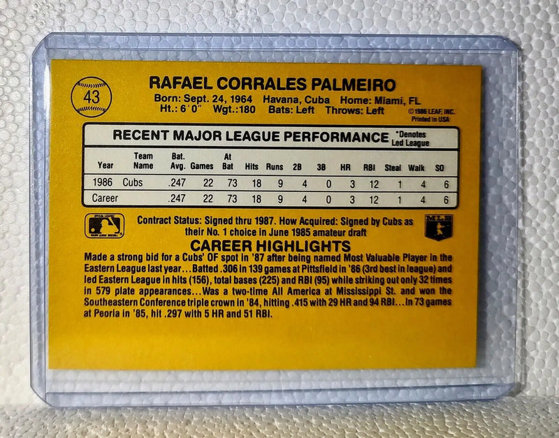 Rafael Palmeiro 1987 Donruss MLB #43 Rated Rookie Baseball Card Chicago Cubs