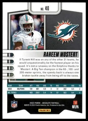 Raheem Mostert 2023 Panini Absolute Blue #40 Miami Dolphins - Football Card Single