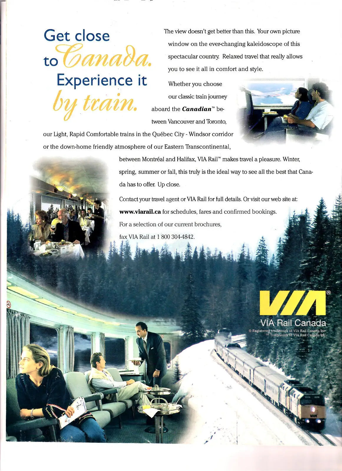 Advertisement for train travel across Canada in RailNews July 1999 Kansas Speedway issue